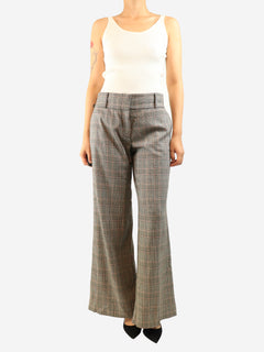 Brown houndstooth check wide leg trousers - size UK 10