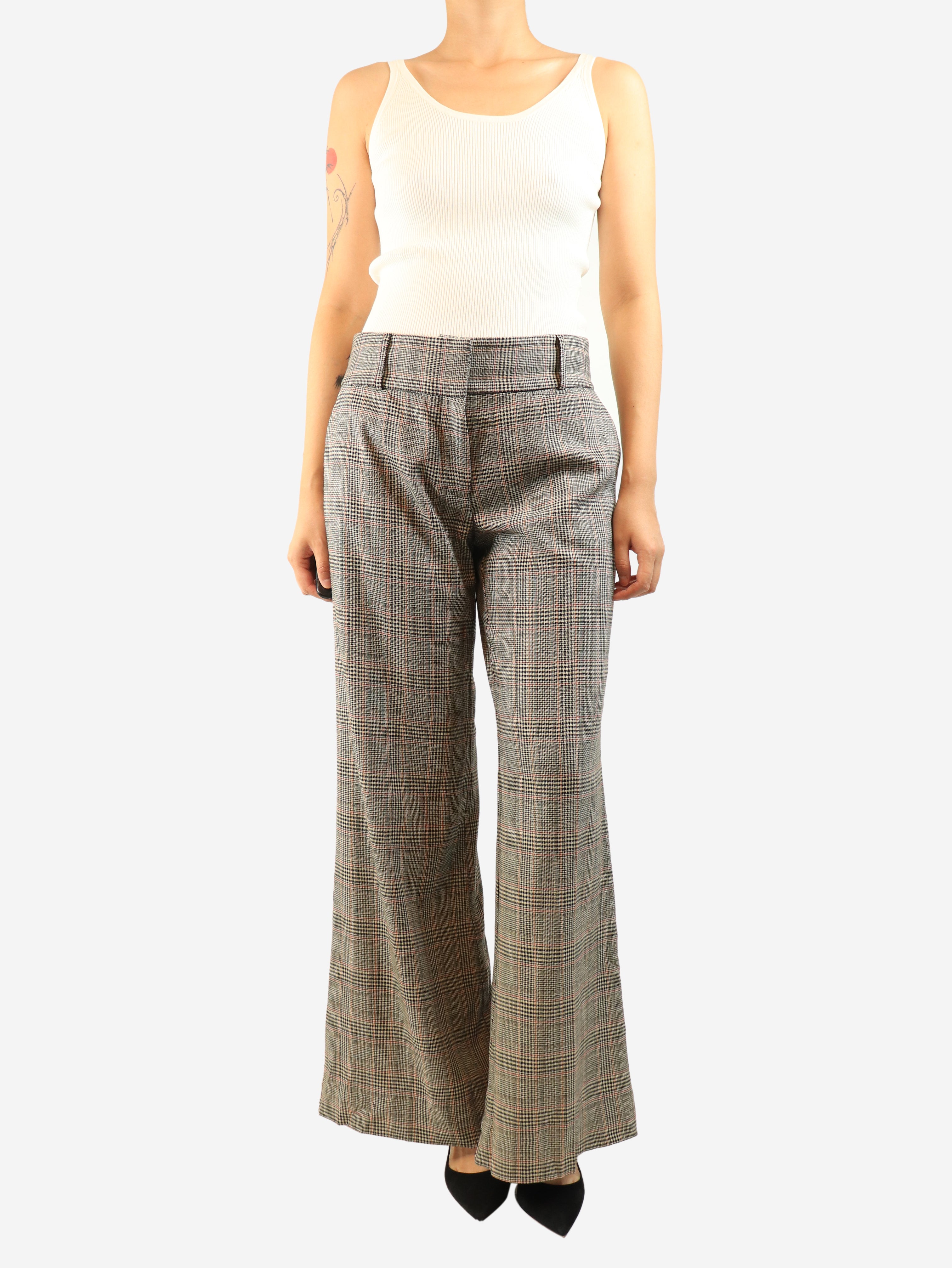 Brown houndstooth check wide leg trousers - size UK 10