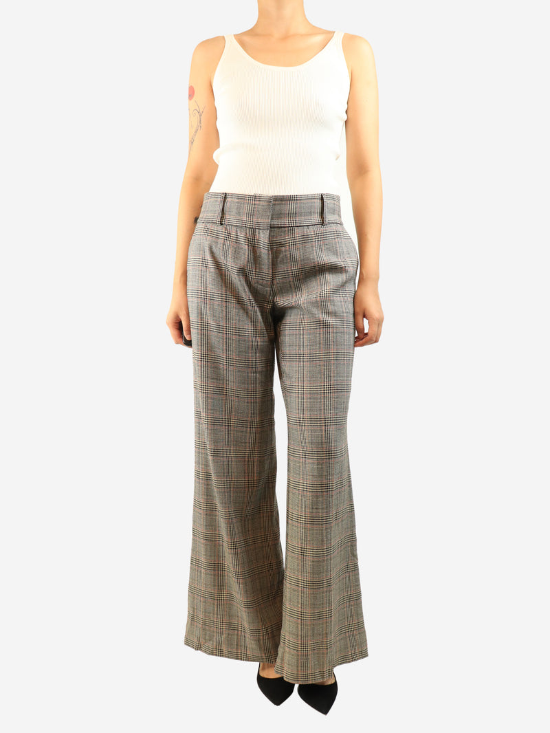 Brown houndstooth check wide leg trousers - size UK 10