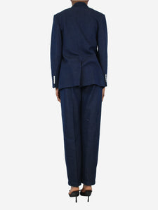 Max Mara Blue double-breasted denim blazer and high-rise trousers set - size UK 6