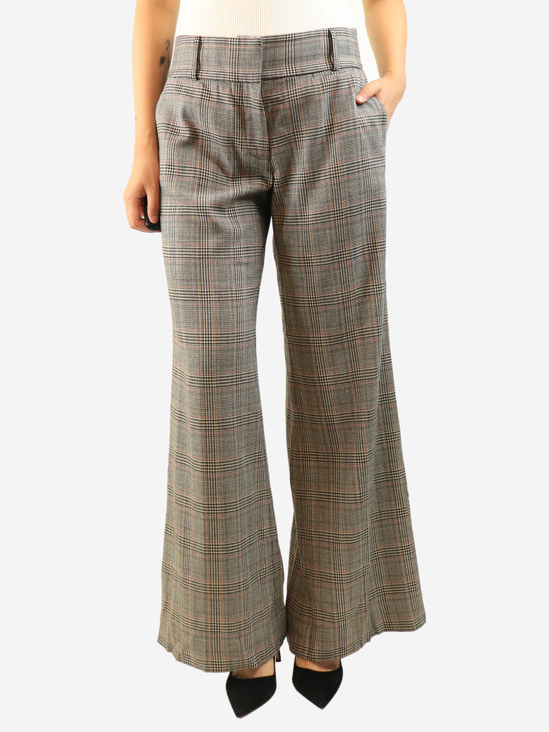 Brown houndstooth check wide leg trousers - size UK 10