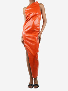 Rick Owens Orange one-shoulder coated midi dress - size UK 10