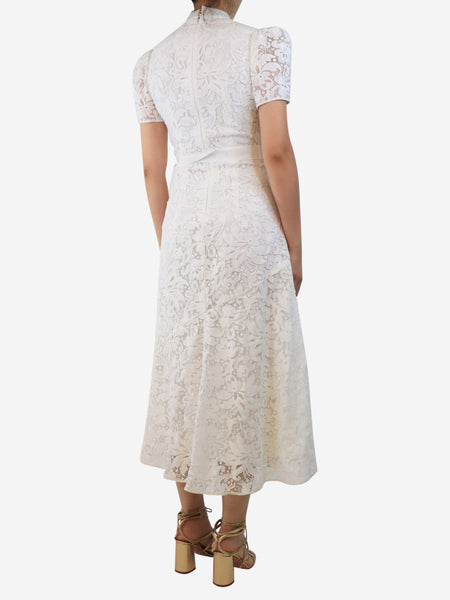 White Lauren lace puff-sleeved mini dress - size UK 8 alternate image