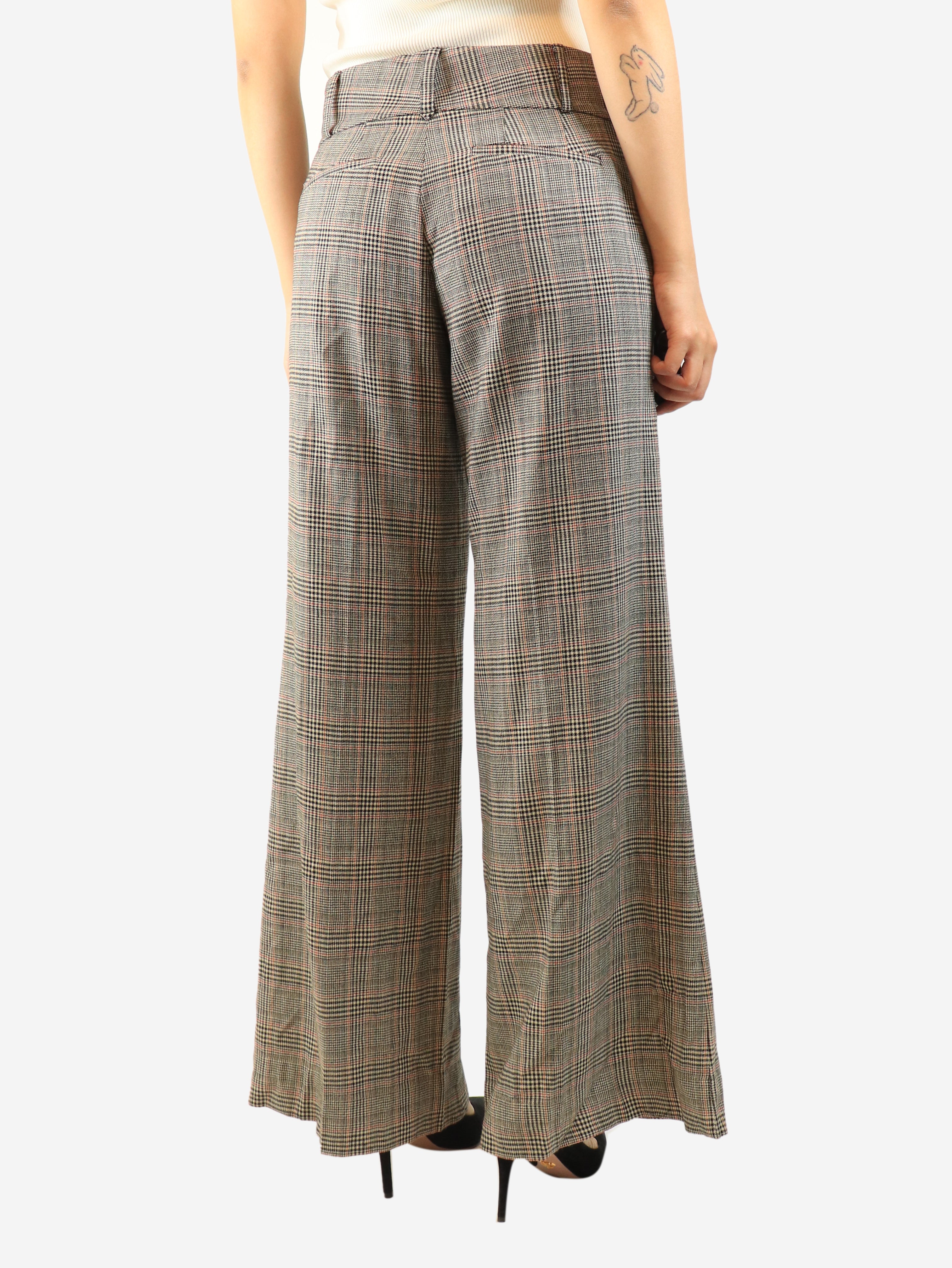 Brown houndstooth check wide leg trousers - size UK 10