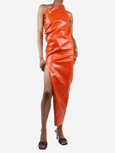 Rick Owens Orange one-shoulder coated midi dress - size UK 10