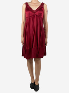 Elie Tahari Red ruffled trim silk midi dress - size UK 12