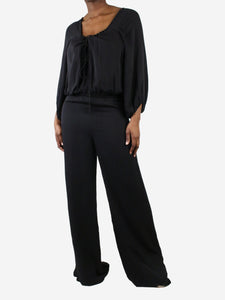 Halston Heritage Black silk puff-sleeved jumpsuit - size US 6