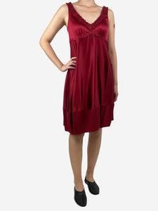 Elie Tahari Red ruffled trim silk midi dress - size UK 12