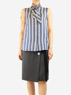 Blue silk sleeveless zig-zag blouse - size UK 8 Tops Prada 