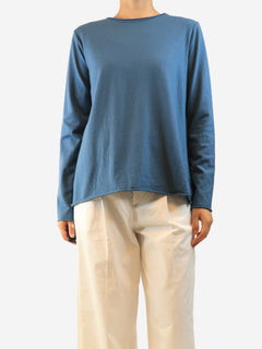 Blue long-sleeved wool top - size L
