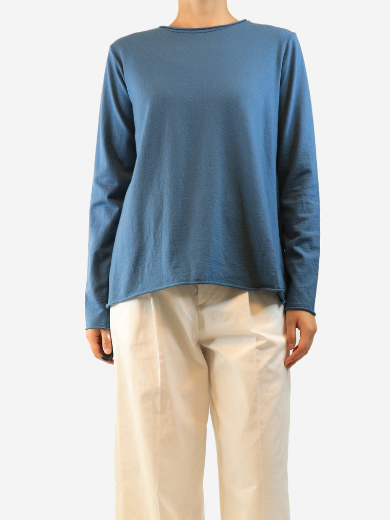 Blue long-sleeved wool top - size L