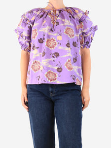 Ulla Johnson Purple printed short sleeved top - size UK 12