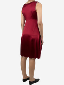 Elie Tahari Red ruffled trim silk midi dress - size UK 12