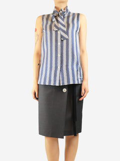 Blue silk sleeveless zig-zag blouse - size UK 8 Tops Prada 