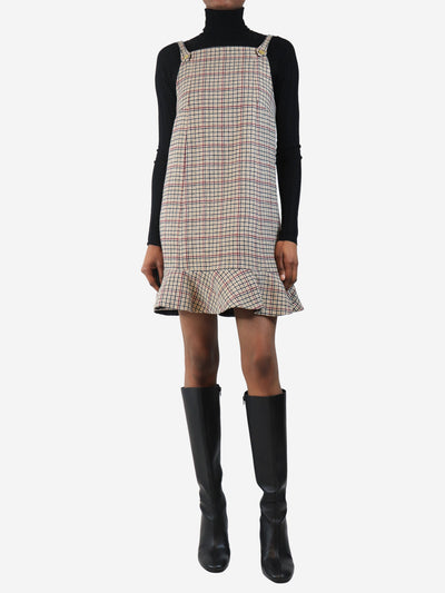 Brown check wool-blend mini dress - size UK 6 Dresses Ganni 