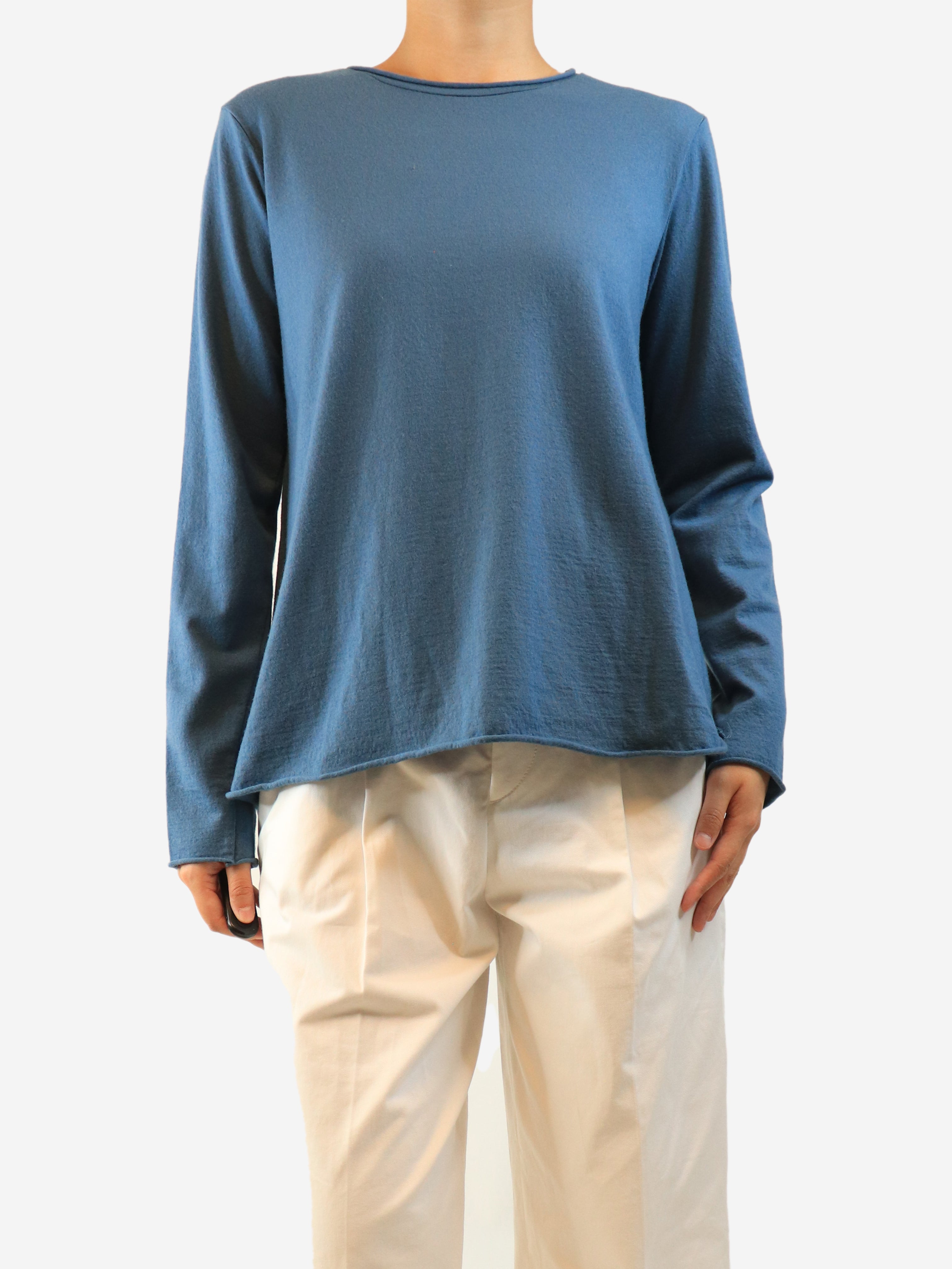 Blue long-sleeved wool top - size L