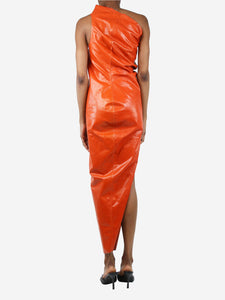 Rick Owens Orange one-shoulder coated midi dress - size UK 10