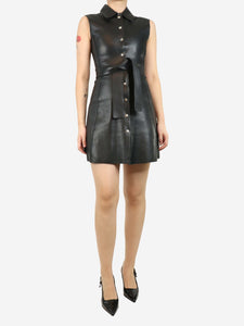 Maje Black sleeveless leather belted midi dress - size UK 8