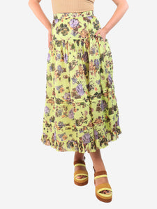 Ulla Johnson Lime green Eugenie floral midi skirt - size UK 8