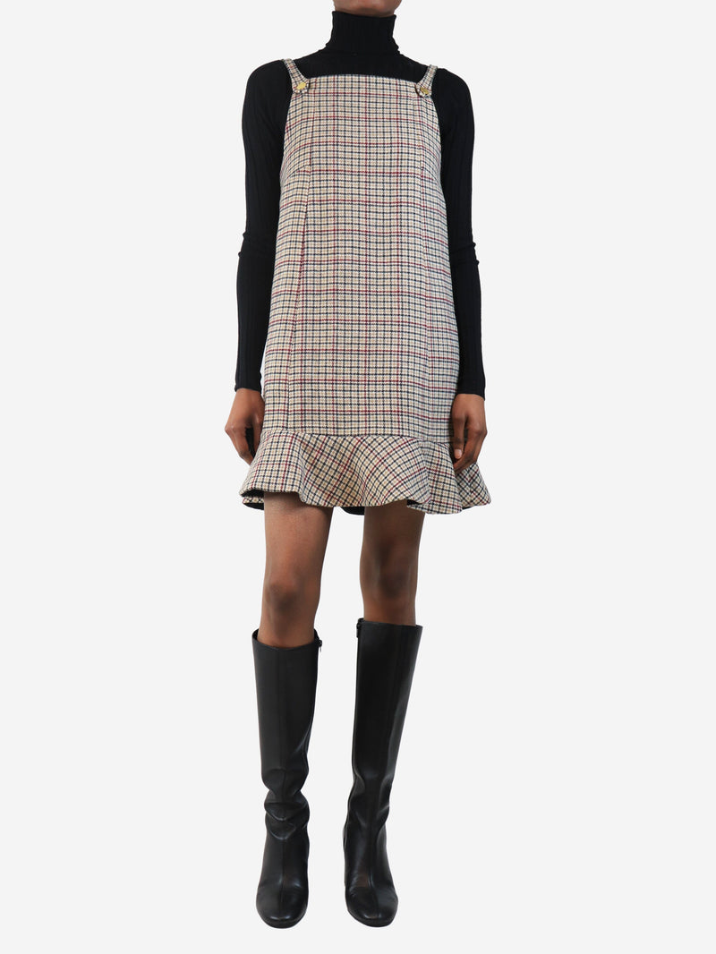 Brown check wool-blend mini dress - size UK 6 Dresses Ganni 