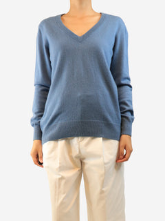 Blue cashmere v-neck jumper - size M