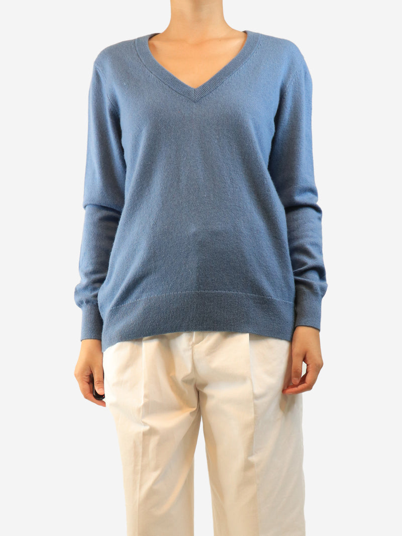 Blue cashmere v-neck jumper - size M