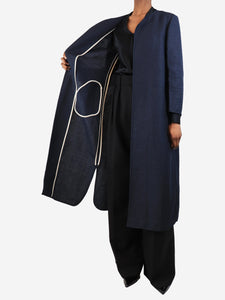 S Max Mara Navy blue tonal striped lightweight coat - size UK 6