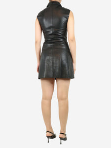 Maje Black sleeveless leather belted midi dress - size UK 8