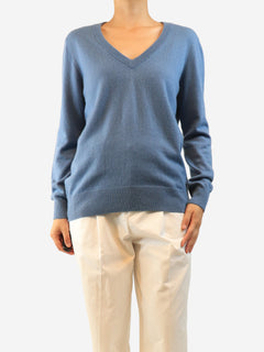 Blue cashmere v-neck jumper - size M