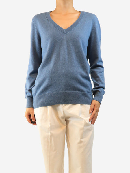 Blue cashmere v-neck jumper - size M product image