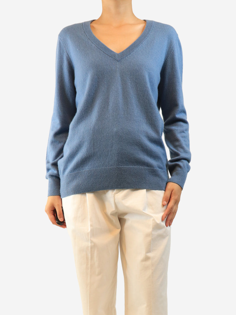 Blue cashmere v-neck jumper - size M