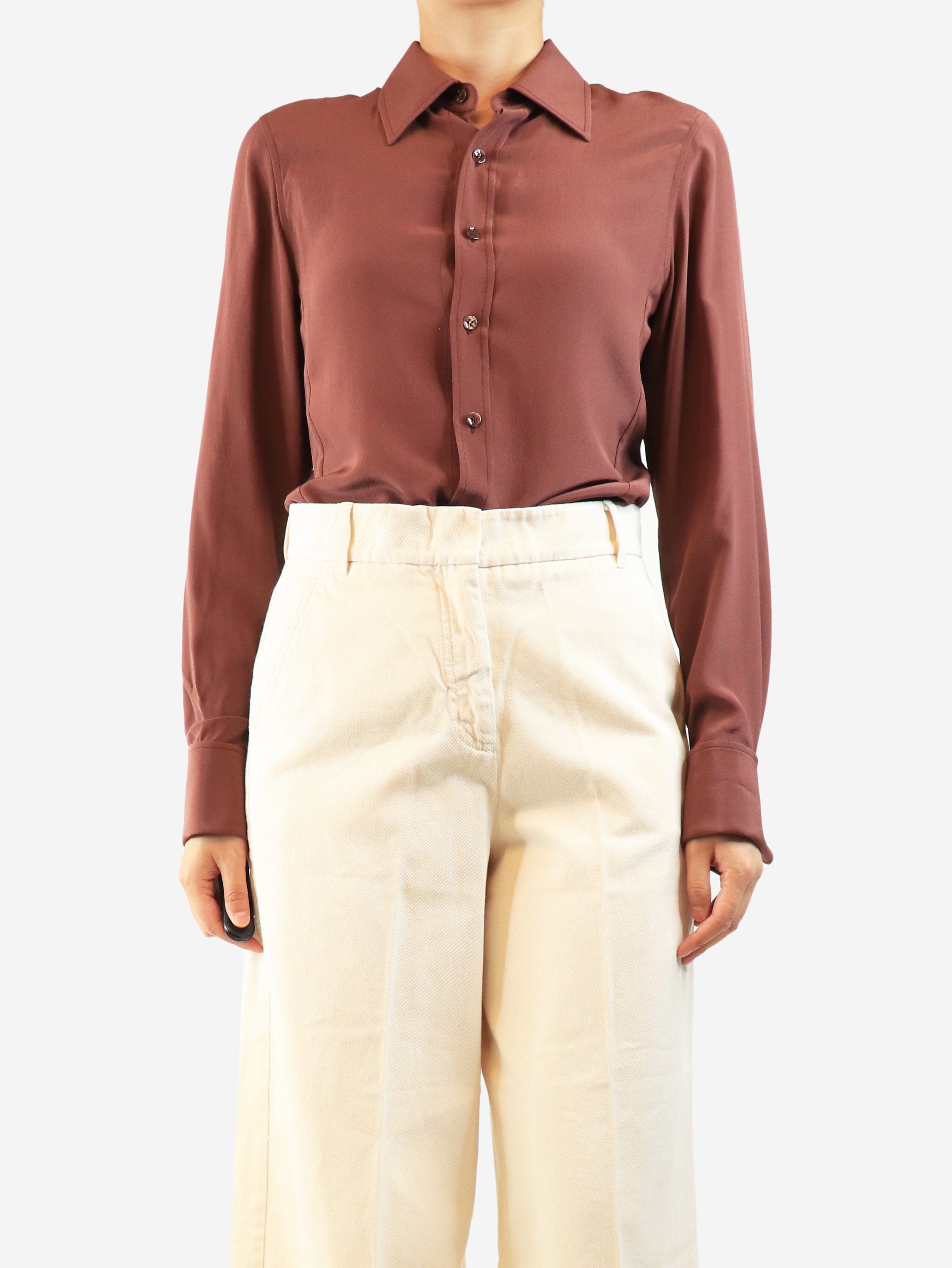 Rust silk shirt - size UK 8 Tops Saint Laurent 