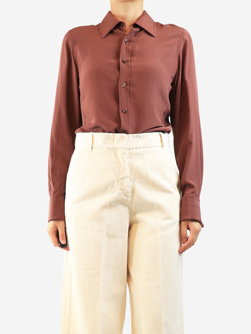 Rust silk shirt - size UK 8 Tops Saint Laurent 