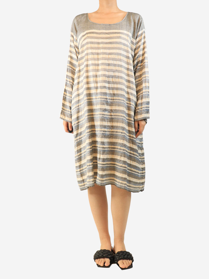 Washed grey long-sleeved striped tunic dress - size L Dresses Dosa 