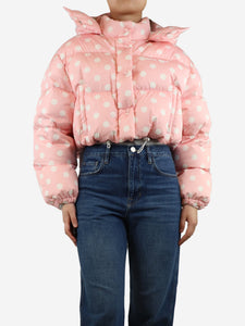 Miu Miu Light pink cropped polka dot puffer jacket - size UK 10