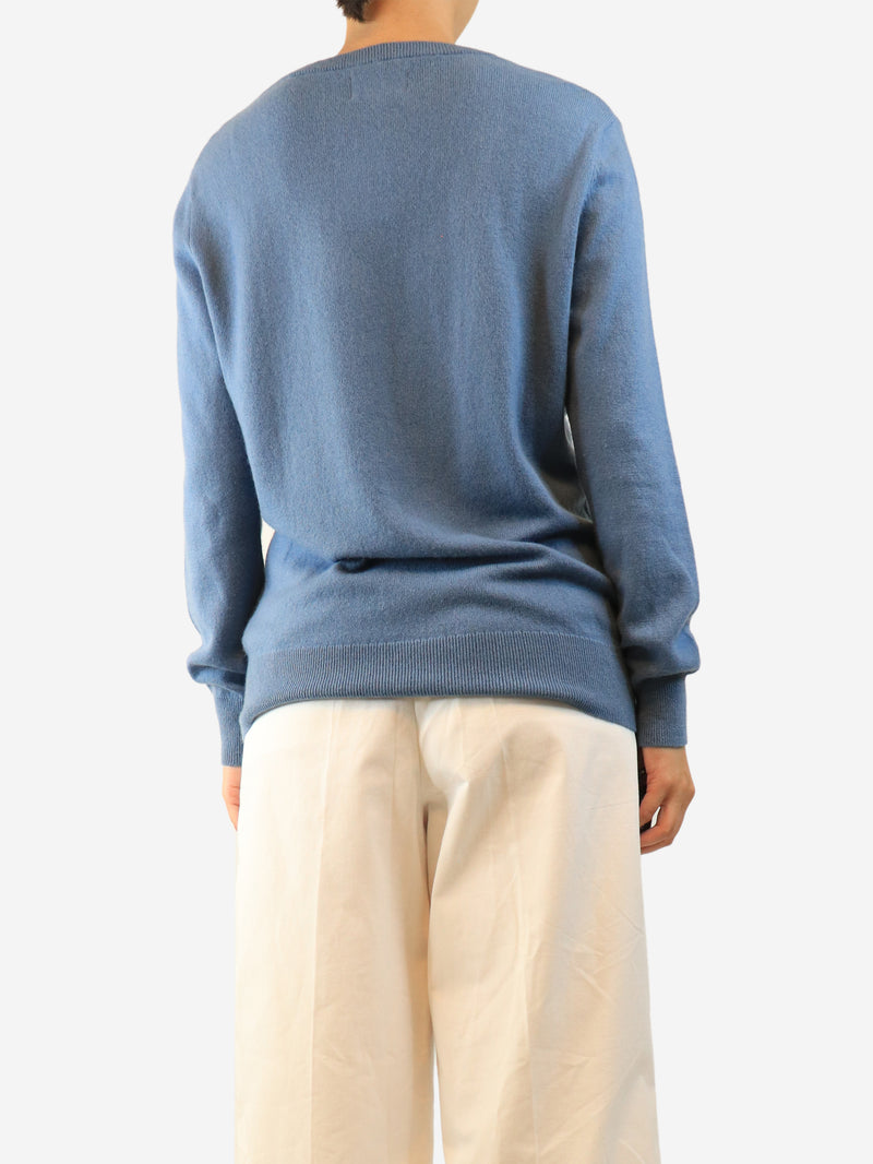 Blue cashmere v-neck jumper - size M