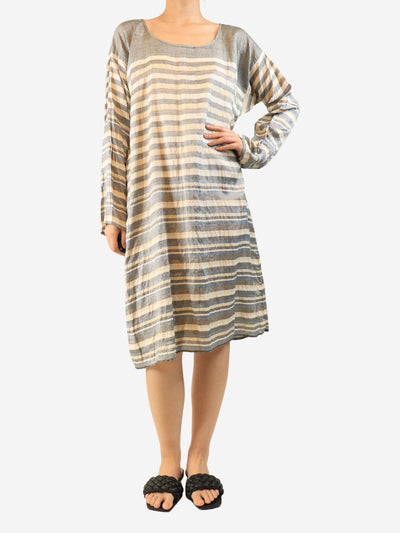 Washed grey long-sleeved striped tunic dress - size L Dresses Dosa 