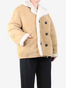 Soeur Neutral suede shearling jacket - size UK 14