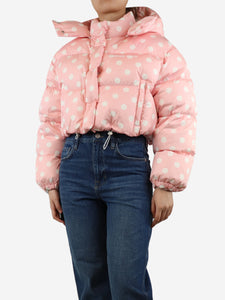 Miu Miu Light pink cropped polka dot puffer jacket - size UK 10