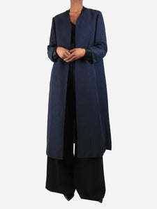 S Max Mara Navy blue tonal striped lightweight coat - size UK 6