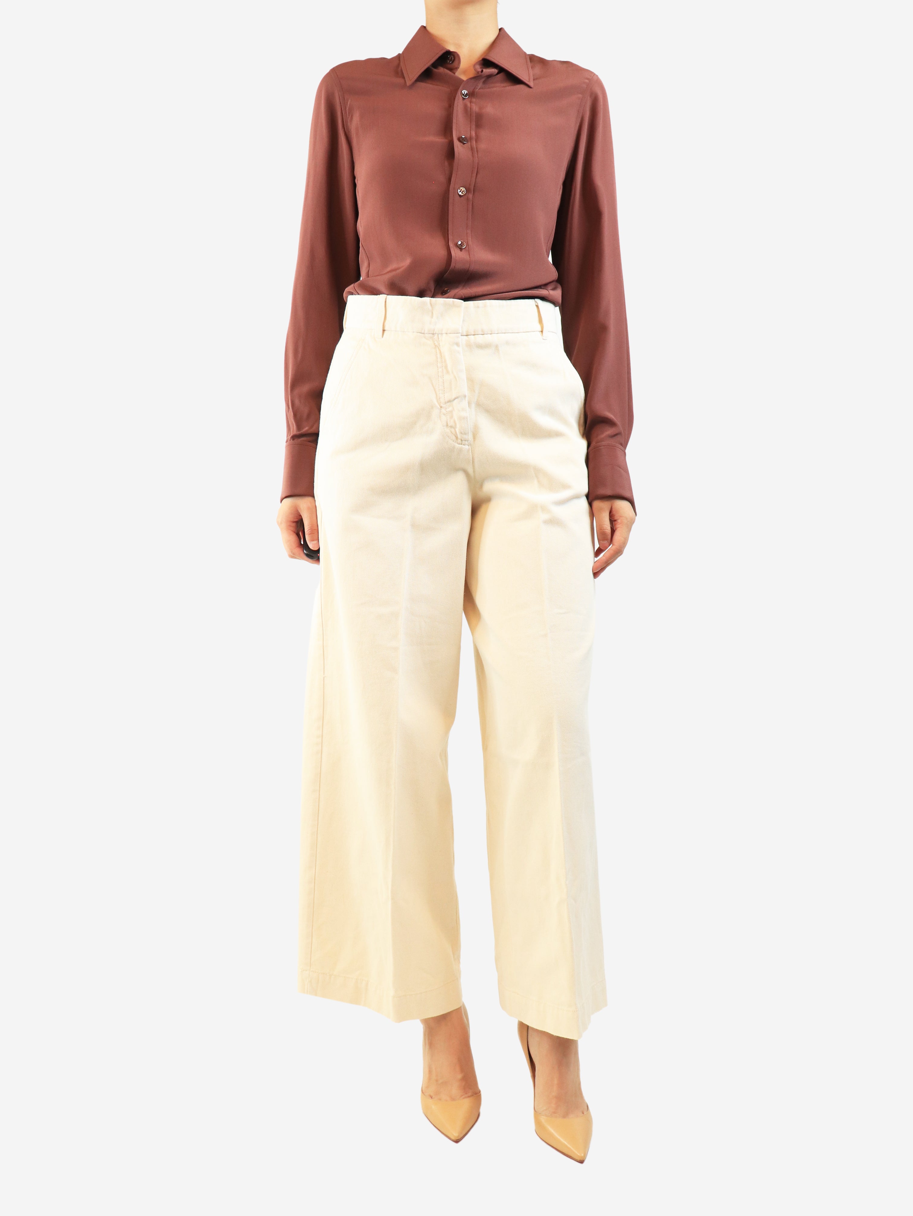 Cream wide leg jeans - size UK 10