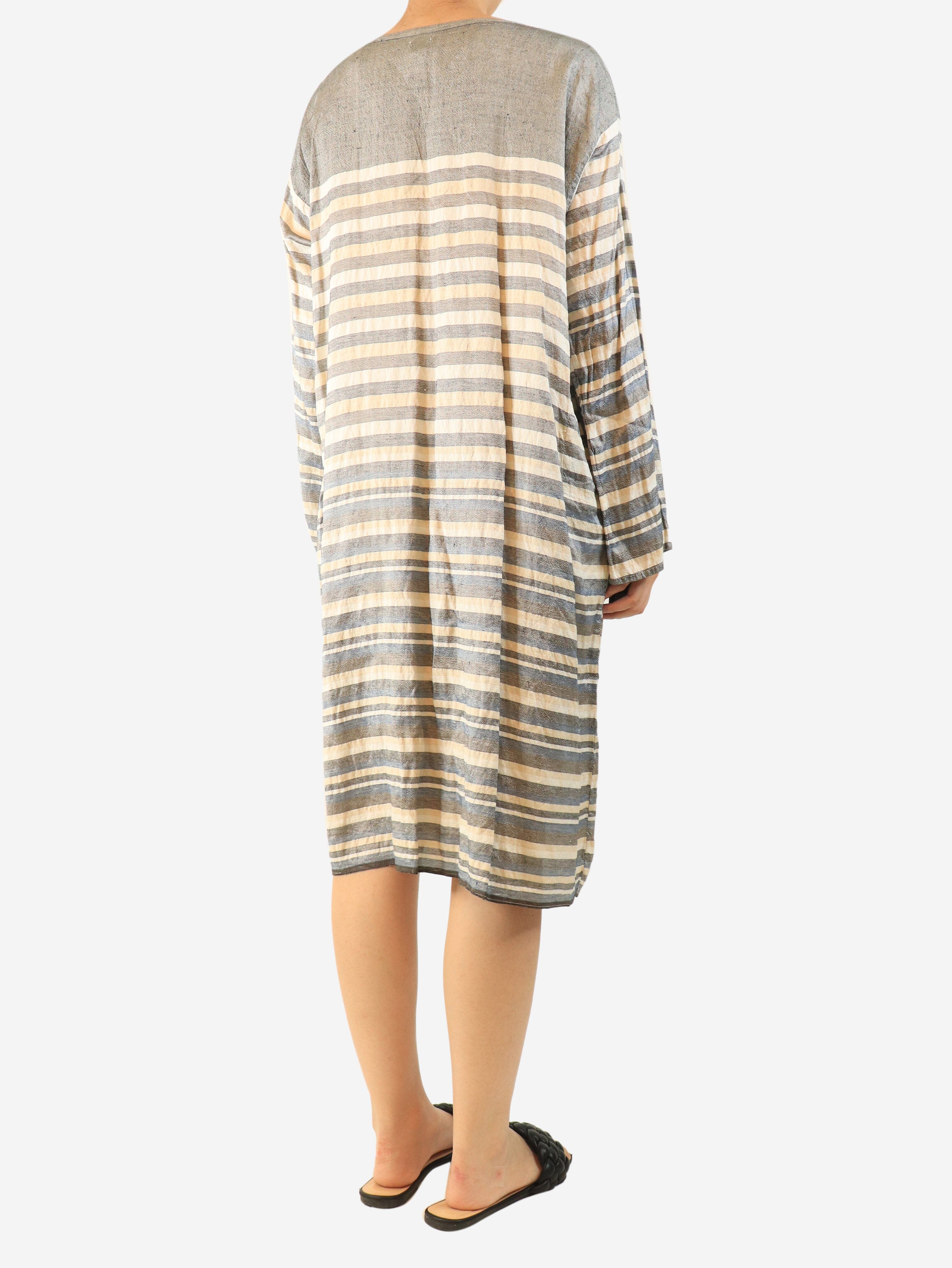 Washed grey long-sleeved striped tunic dress - size L Dresses Dosa 
