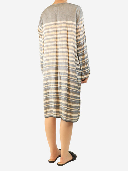 Washed grey long-sleeved striped tunic dress - size L alternate image