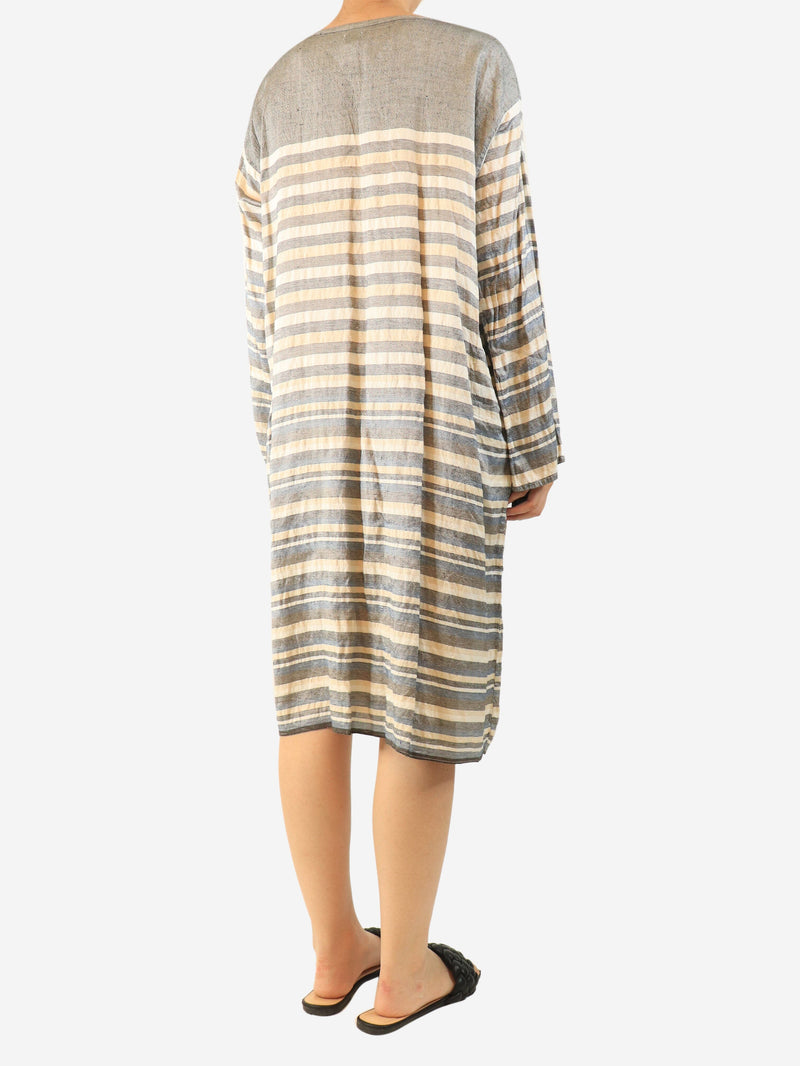 Washed grey long-sleeved striped tunic dress - size L Dresses Dosa 