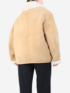 Soeur Neutral suede shearling jacket - size UK 14