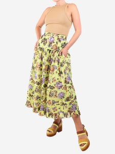 Ulla Johnson Lime green Eugenie floral midi skirt - size UK 8