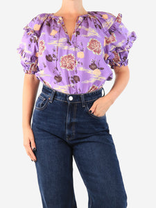 Ulla Johnson Purple printed short sleeved top - size UK 12