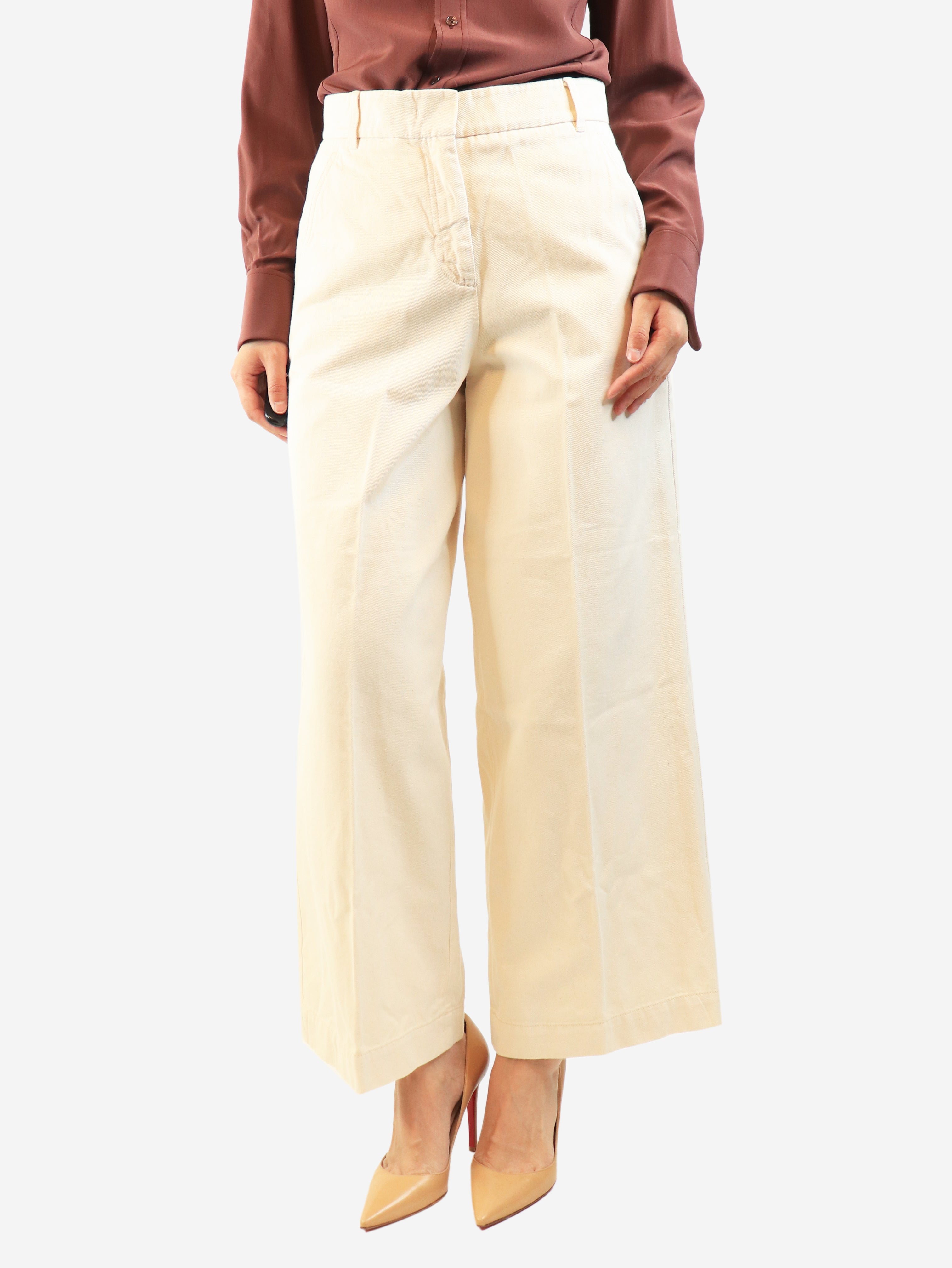 Cream wide leg jeans - size UK 10