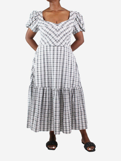 Black checked print puff sleeve midi dress - size UK 12 Dresses Tanya Taylor 
