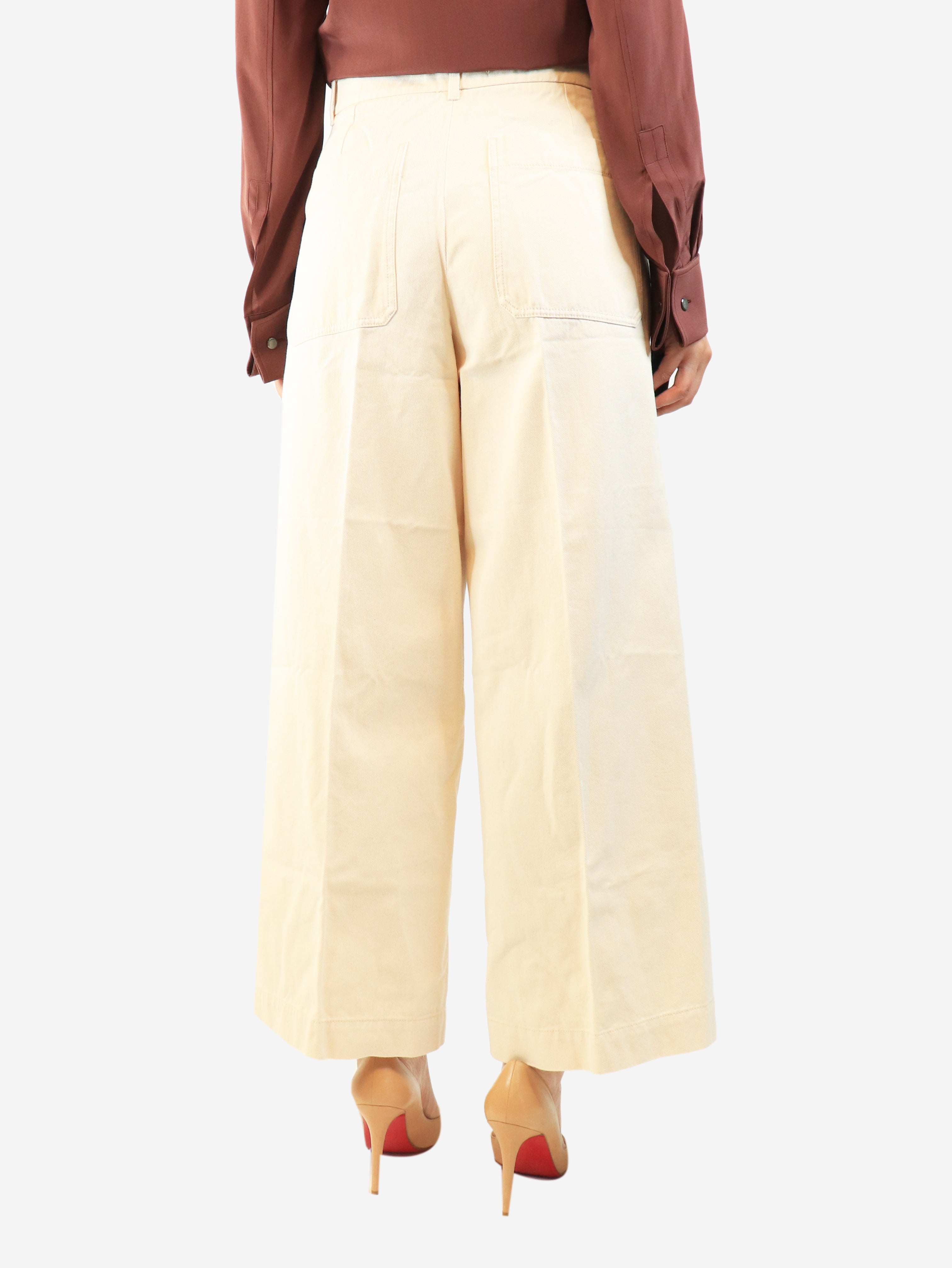 Cream wide leg jeans - size UK 10